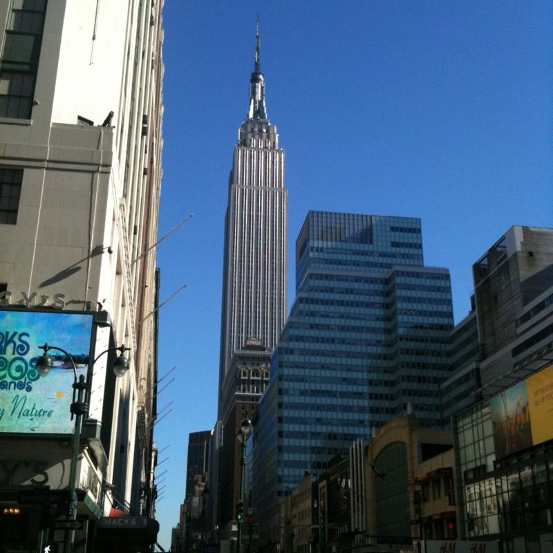 The Empire State Building above a Midtown Manhattan street