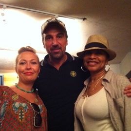 Three friends (Jana, Gene and Norma Jean Wright from Chic) posing together at a party